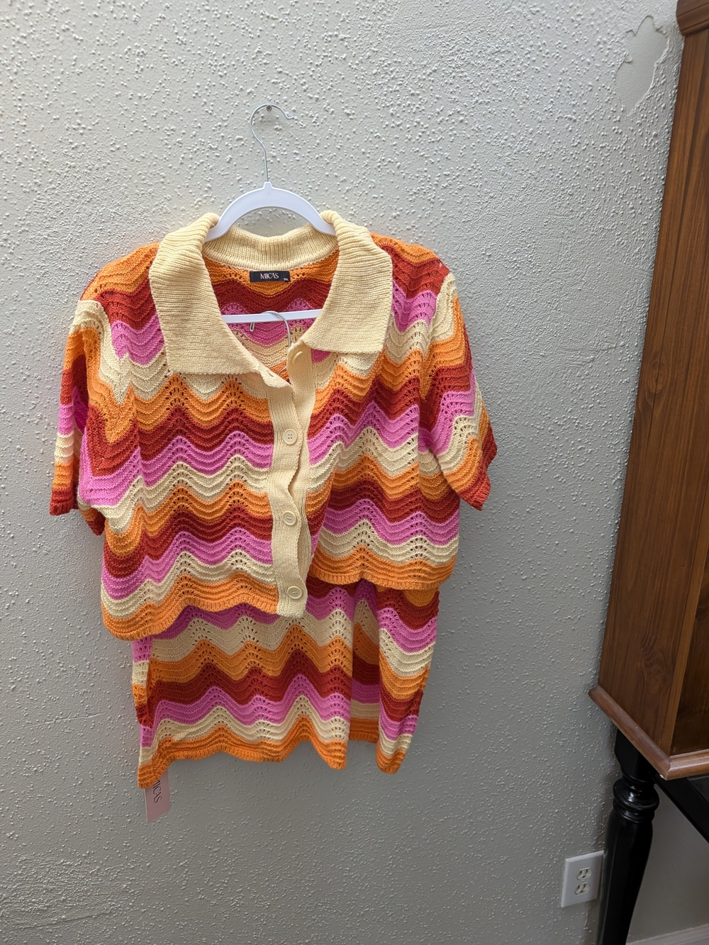 Mica's Multicolor Wave Knit Skirt Set - Pink, Orange & Yellow